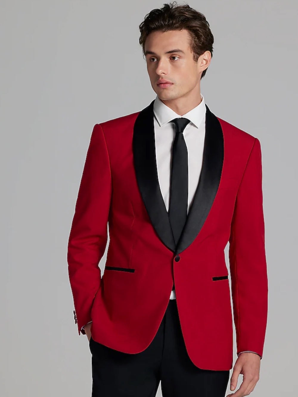 Egara Slim Fit Shawl Lapel Dinner Blazer Jacket In Red Size 36R